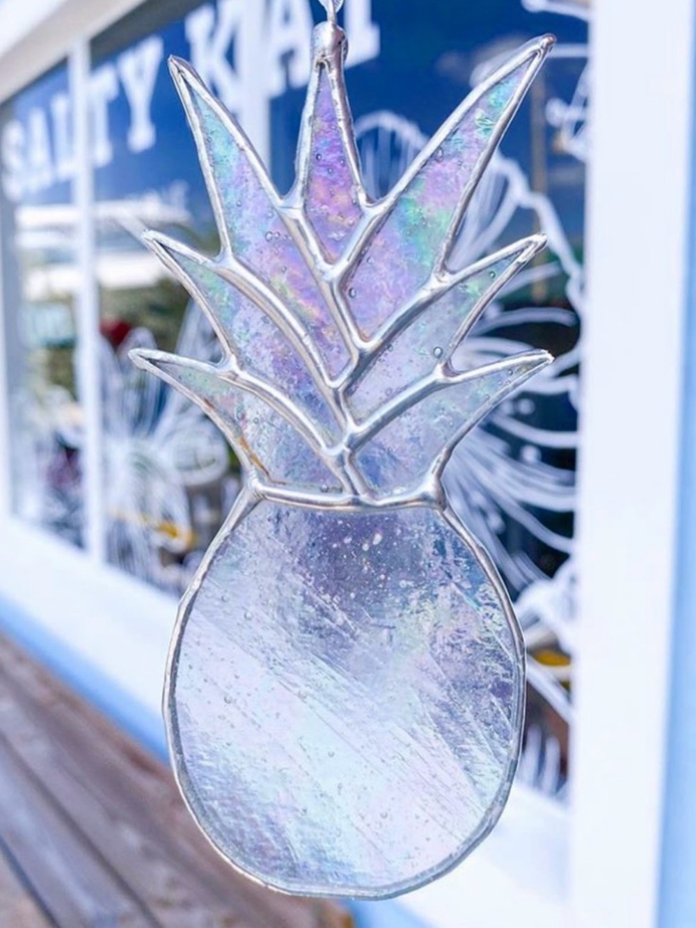 Lilikoi Art Studio Iridescent Pineapple Stained Glass Sun Catcher